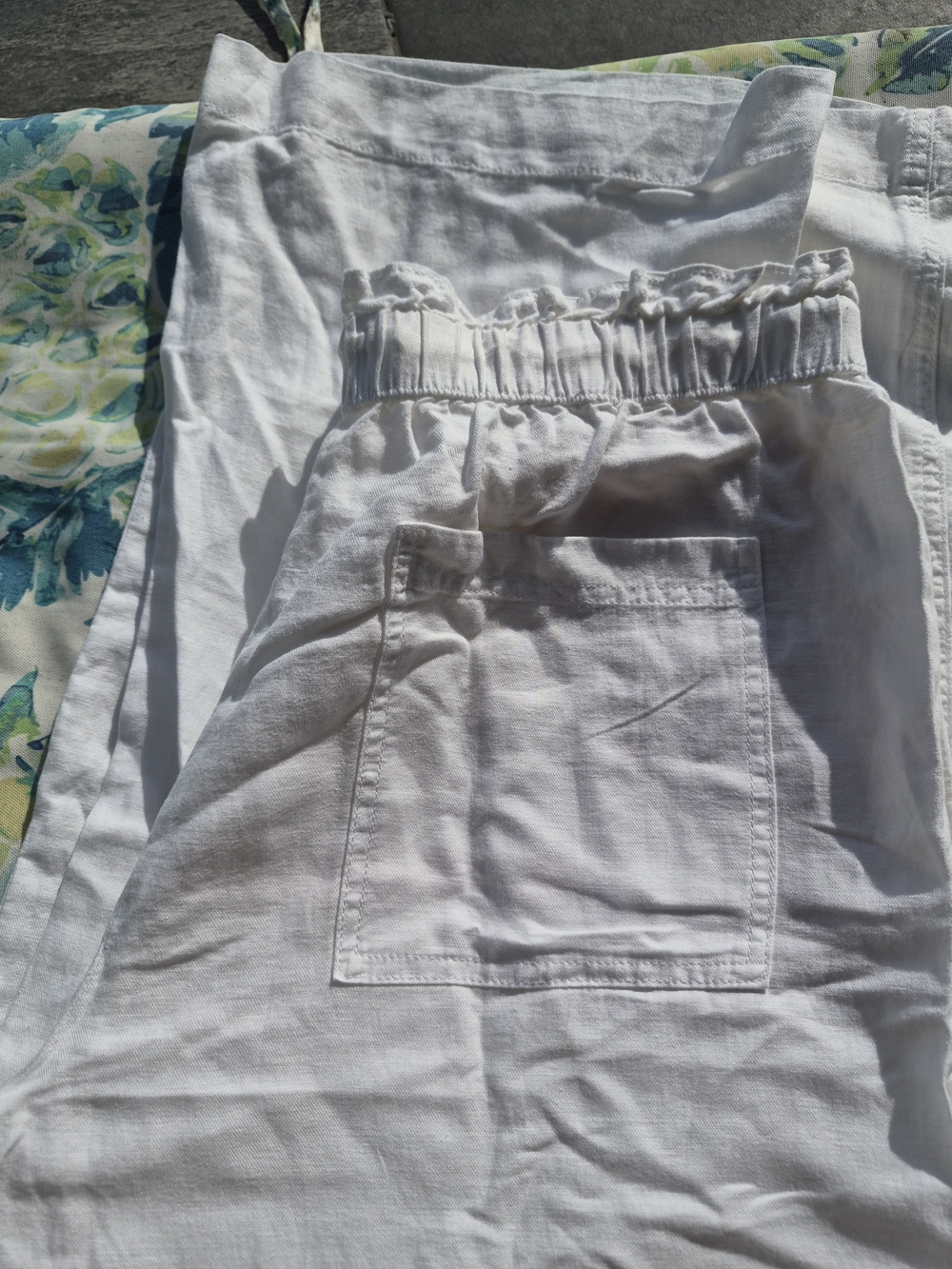 LOFT White Linen-Blend Elastic-Waist Pants